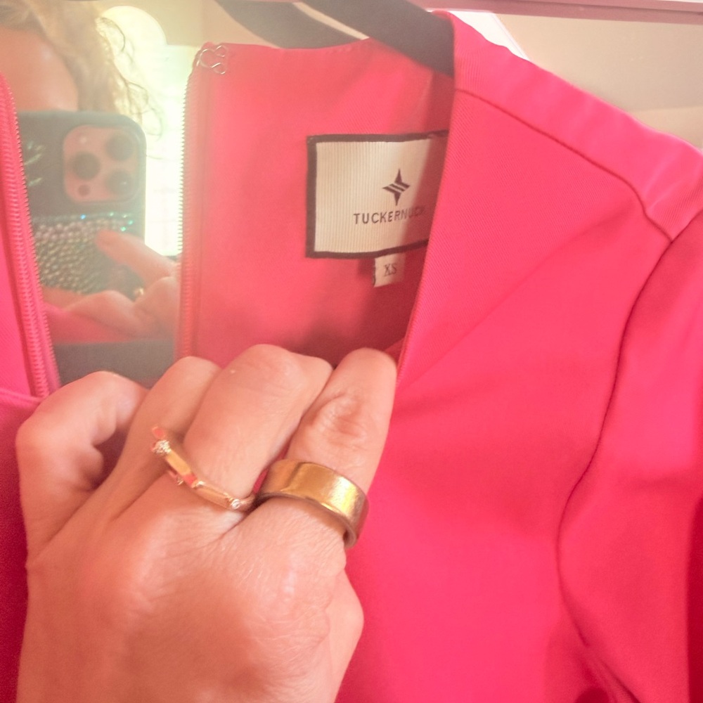 Tuckernuck Bright Pink Shift Dress with Feather Cuff Detail - Picture 2 of 2